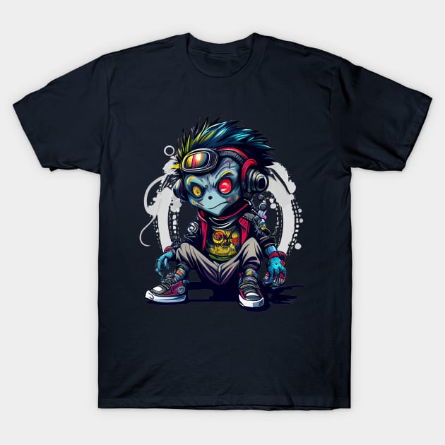 CyberPunk Kawaii Alien Space Monkey T-Shirt by BigBrainMerch